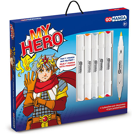 Graph'it Go Manga My Hero - set of 5 alcohol-based markers & 2 boards to colour