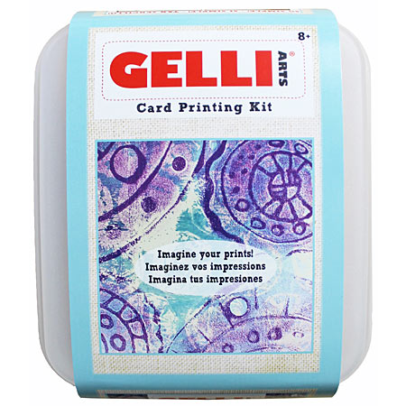 Gelli Arts Card Printing Kit - set de 1 plaque d'impressin en gel, 1 rouleau, 3 flacons d'acrylique, 5 cartes & accessoires
