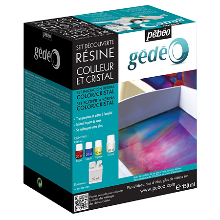 Gedeo Colour & Crystal resin - Discovery Set - 3 assorted 20ml jars, 1 jar 40ml, medium & accessories