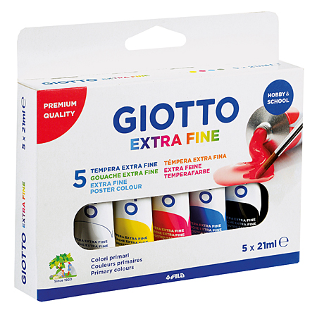 Giotto Extra Fine - kartonnen etui - assortiment van 5 tubes 21ml extra-fijne plakkaatverf