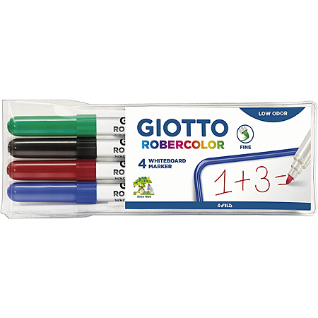 Giotto Robercolor - étui en plastique - assortiment de 4 marqueurs pour tableau blanc - pointe ogive fine (2.8mm)