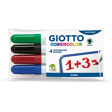 Giotto Robercolor - étui en plastique - assortiment de 4 marqueurs pour tableau blanc - pointe biseautée (2/6mm)