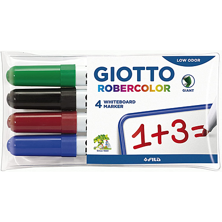 Giotto Robercolor - étui en plastique - assortiment de 4 marqueurs pour tableau blanc - pointe ogive large (7mm)