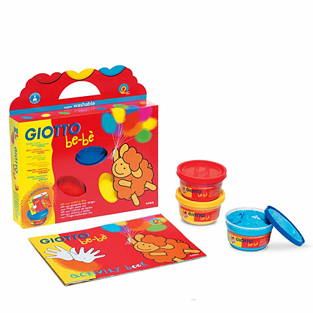 Giotto Be-Bè - 3 assorted 100ml jars of finger paint & 1 activity book