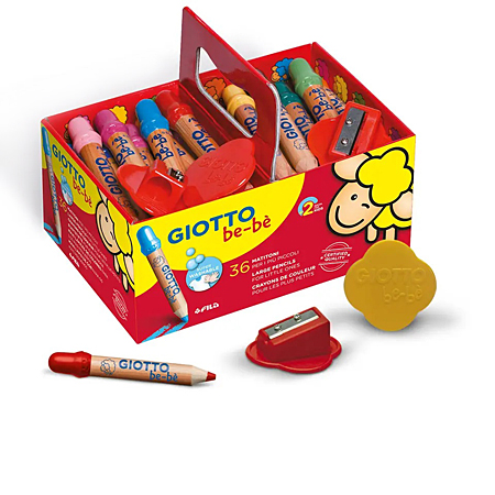 Giotto Be-Bè Schoolpack - boîte de 36 crayons de couleur maxi & 3 taille-crayon