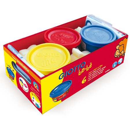 Giotto Be-Bè - 6 assorted 100ml jars of finger paint, 4 aprons & 6 sponges