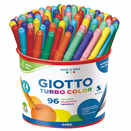 Giotto Turbo Color Schoolpack - pot of 96 assorted fibrepens (8 colours)