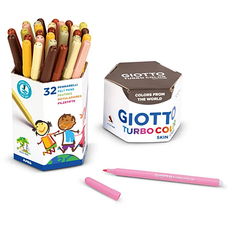 Giotto Turbo Color Skin Tones Schoolpack - pot of 32 assorted fibrepens (8 skin colours)