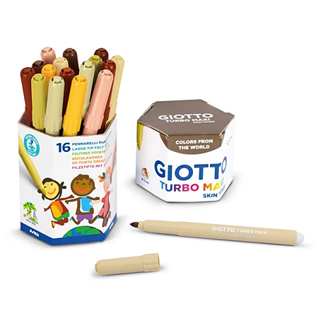 Giotto Turbo Maxi Skin Tones Schoolpack - pot of 16 assorted fibrepens (8 skin colours)