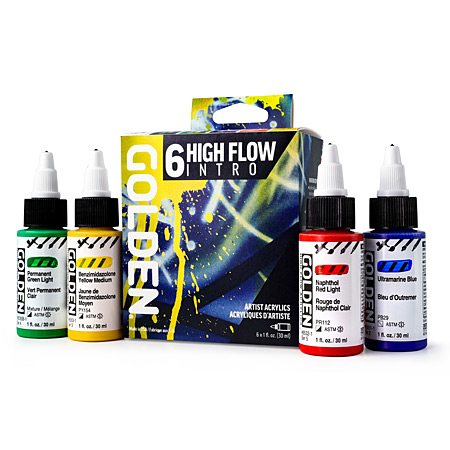 Golden High Flow Intro Set - 6 assorted 30ml bottles of extra-fine acrylic