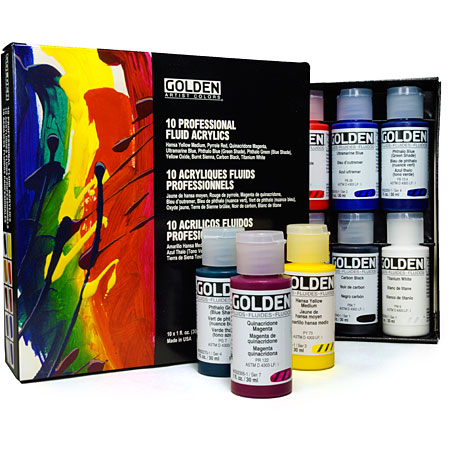 Golden Principal 10 Professional Fluid Acrylic Set - set de 10 flacons 30ml d'acrylique extra-fine