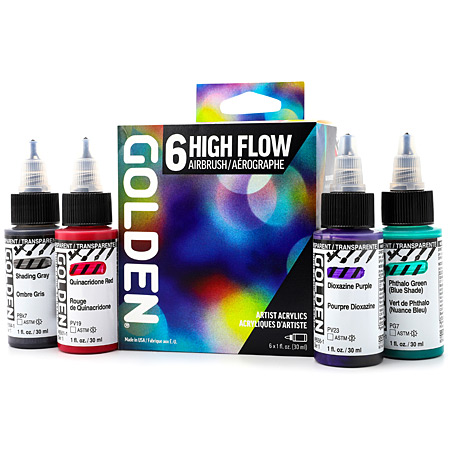 Golden High Flow Airbrush Set - 6 assorted 30ml bottles