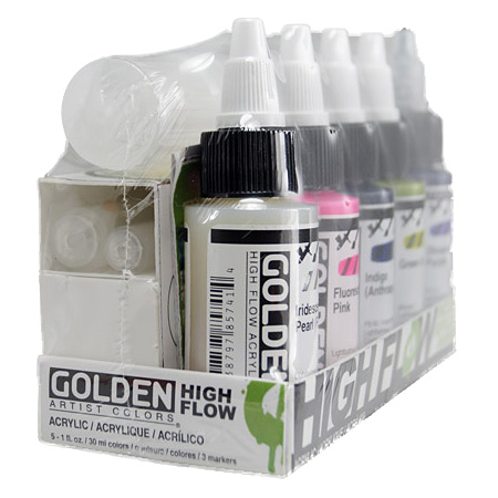 Golden Professional High Flow Acrylics Marker Set - 5 flacons 30ml & 3 marqueurs vides