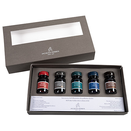 J.Herbin 1670 - coffret cadeau - assortiment de 5 flacons d'encre 10ml