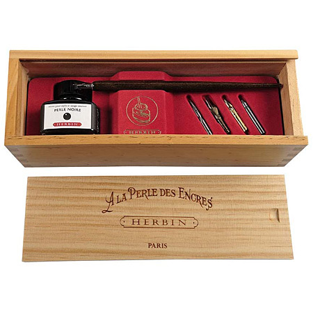 J.Herbin A la perle des encres - La perle noire - wooden box - 1 nib-holder, 5 nibs & 1 ink bottle