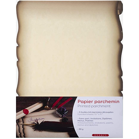 J.Herbin Pochette de 5 feuilles de papier 90g/m² - 21x29.7cm (A4) - aspect parchemin
