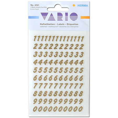 Herma Vario - pack of 2 sheets of self-adhesive numbers - gold characters/transparent foil - 8mm