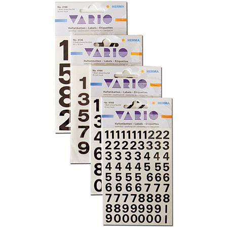 Herma Vario - pakje van zelfklevende cijfers - zwarte tekens/transparant folie