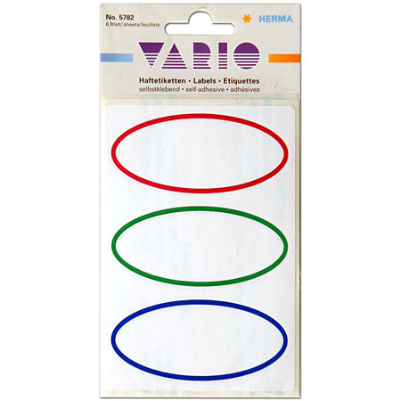 Herma Vario - paquet de 18 étiquettes scolaires - ovales - 77x36mm - rouge, vert & bleu