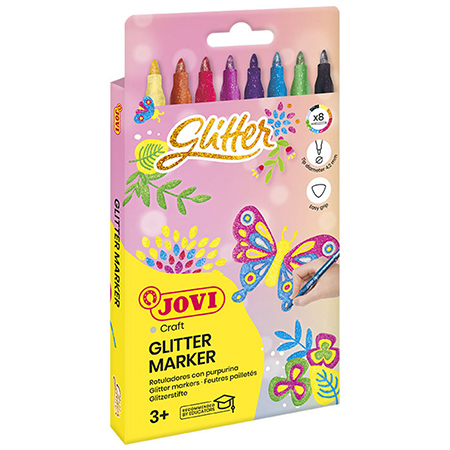 Jovi Glitter - kartonnen etui - assortiment van 8 glitter stiften
