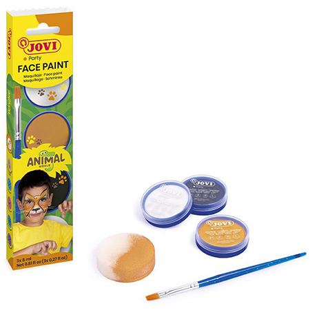 Jovi Face Paint set - 3 assorted 8ml pans of cosmetic paint, 1 sponge & 1 brush