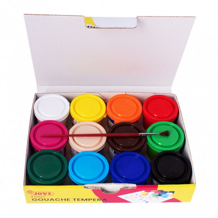 Jovi Boîte de gouache - assortiment de 12 pots 35ml & pinceau