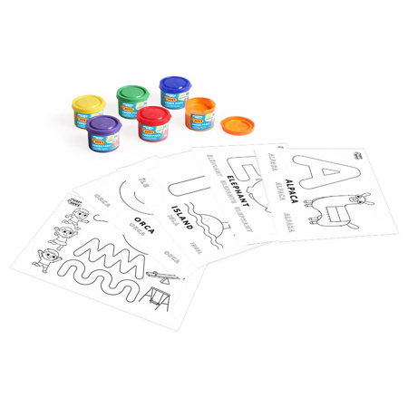 Jovi My First Finger Paint – cardboard box –  assortment of 6 x 35ml pots of finger paint & vowel sheets