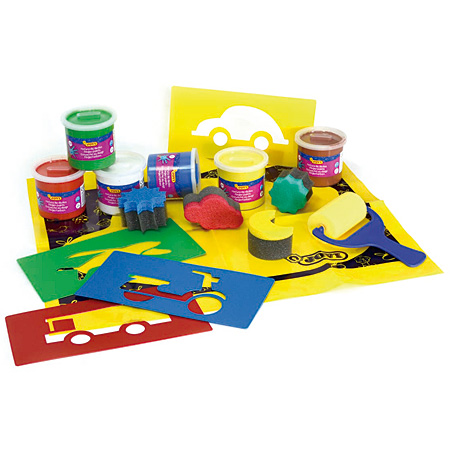Jovi Finger paint set - plastic box - 6 assorted 125ml jars & accessories