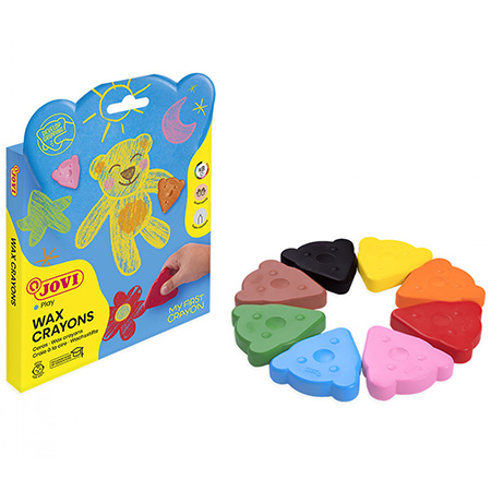 Jovi My First Crayon - kartonnen doos - assortiment van 8 teddybeervormige waskrijtjes