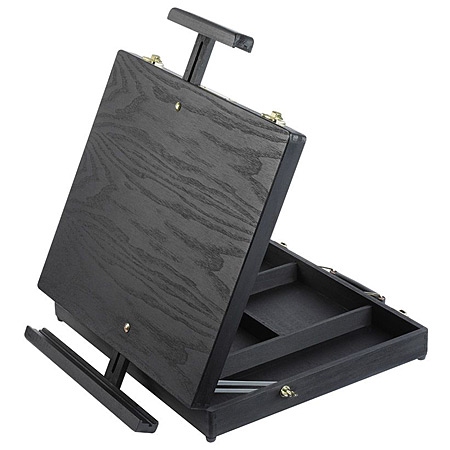 Jullian Black Travel Box - zwart gelakt grenen schilderkist met tafelezel  - 40x36x7cm - max. doekhoogte 87cm