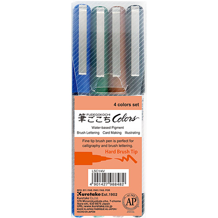 Kuretake Fudegokochi - plastic pouch - 4 assorted brush pens