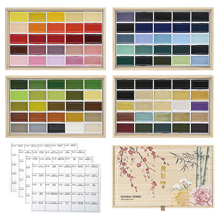 Kuretake Gansaï Tambi 100 Color Set IV - wooden box - 100 watercolour pans