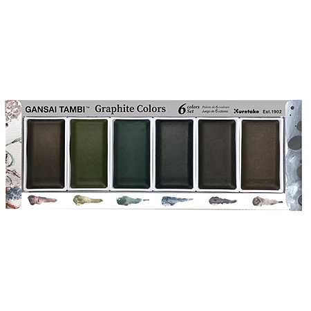 Kuretake Gansai Tambi Graphite Colors - kartonnen etui - assortiment van 6 aquarelnapjes - grafietkleuren