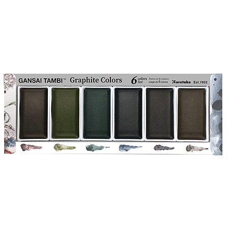 Kuretake Gansaï Tambi Graphite Colors - cardboard box - 6 assorted watercolour pans