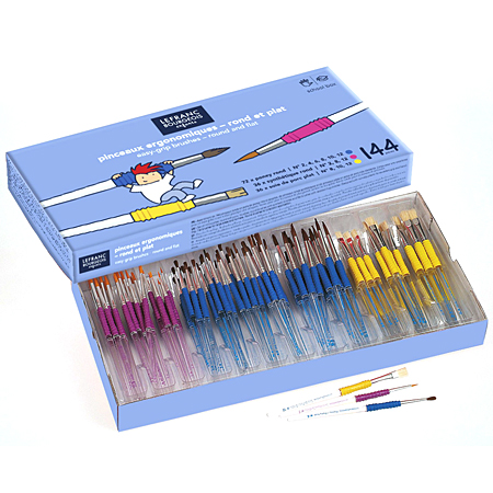 Lefranc Bourgeois Easy-Grip Brushes School Pack - doos met 144 penselen ( geassorteerd rond & plat)