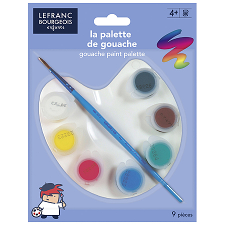 Lefranc Bourgeois Set de 7 pots de gouache 4ml, 1 pinceau & 1 palette