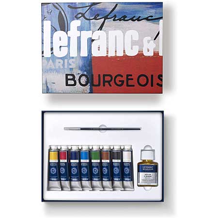 Lefranc Bourgeois 300 Years Gift Set - set of 8x40ml tubes, 1x75ml painting medium & 1 brush