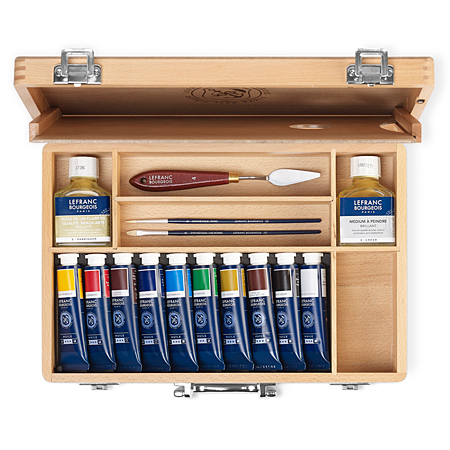 Lefranc Bourgeois Fine oil colour - wooden box - 10x40ml tubes, 2x 75ml additives & accessories