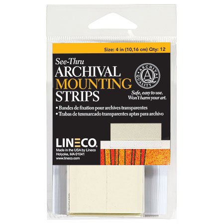Lineco Pack of 12 see-thru mouting strips - self-adhesive - acid free - 10cm