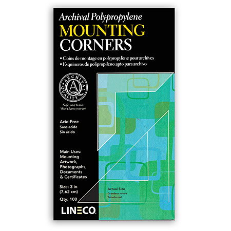 Lineco Preformed mounting corners in transparent polypropylene - self-adhesive - acid free - full view