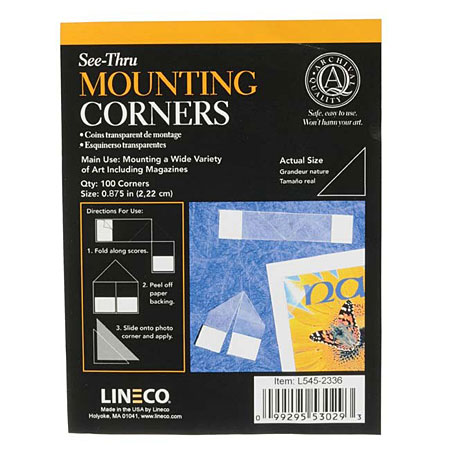 Lineco Pack 100 self folding montage corners in transparent polyester - self-adhesive - acid-free - 2cm