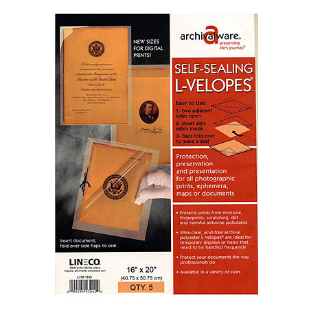 Lineco L-Velopes - pack of 5 self-sealing sleeves in transparent polyester - acid free