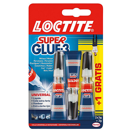 Loctite Super Glue-3 Universal - colle universelle instantanée - 2 tubes 3g + 1 gratuit