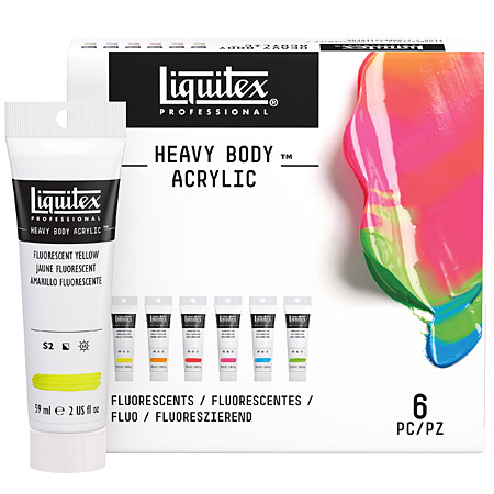 Liquitex Professional Heavy Body Fluorescent - 6 assorted 59ml tubes extra fine acrylic - fluorescent colours