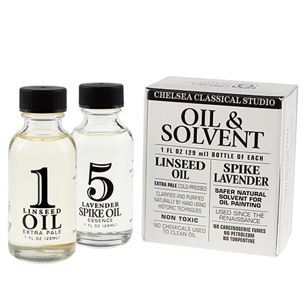 Chelsea Classical Studio Oil & Solvent Set - set of 2x29ml bottles - linseed oil & lavender spike oil