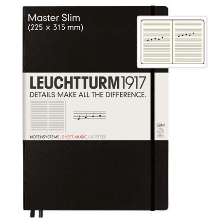 Leuchtturm1917 Classic Master Slim - carnet de musique - 123 pages A4+ - portée - noir