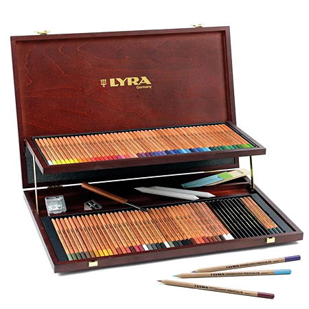 Lyra Rembrandt Polycolor Artist Atelier - houten kist - assortiment van 100 potloden & toebehoren