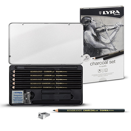 Lyra Rembrandt Charcoal Set - 5 assorted pencils, 2 leads & 2 sticks & accessories