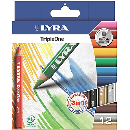 Lyra TripleOne - étui en carton - assortiment de 12 crayons de couleur aquarellables
