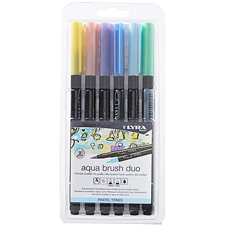 Lyra Aqua Brush Duo - 6 assorted dual-tip markers